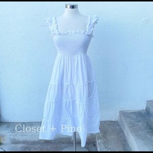 Hill House The Ellie Nap Dress White Pink Swiss Dot Midi Size Small Cottagecore